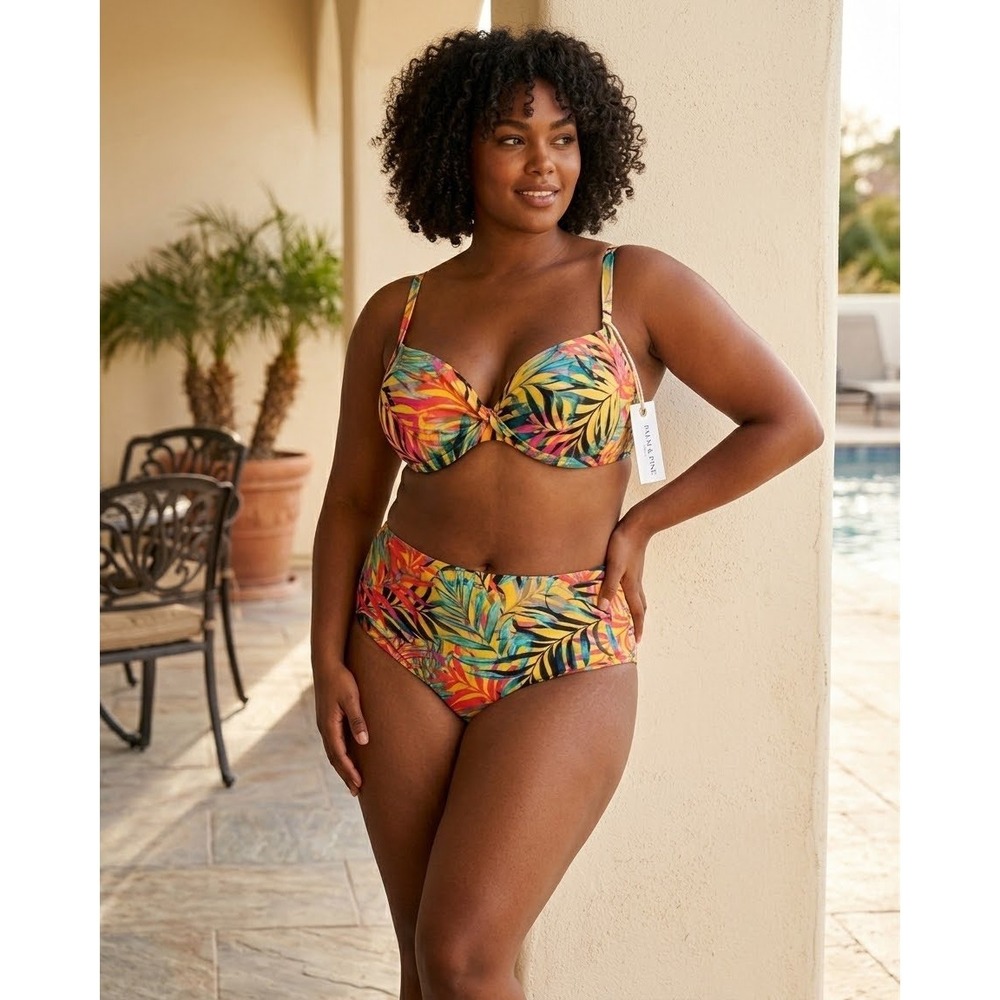 Fused Hawaii Kona Bikini Bottoms Sz 3x Yellow Green Palm Tree Leaves Cheeky